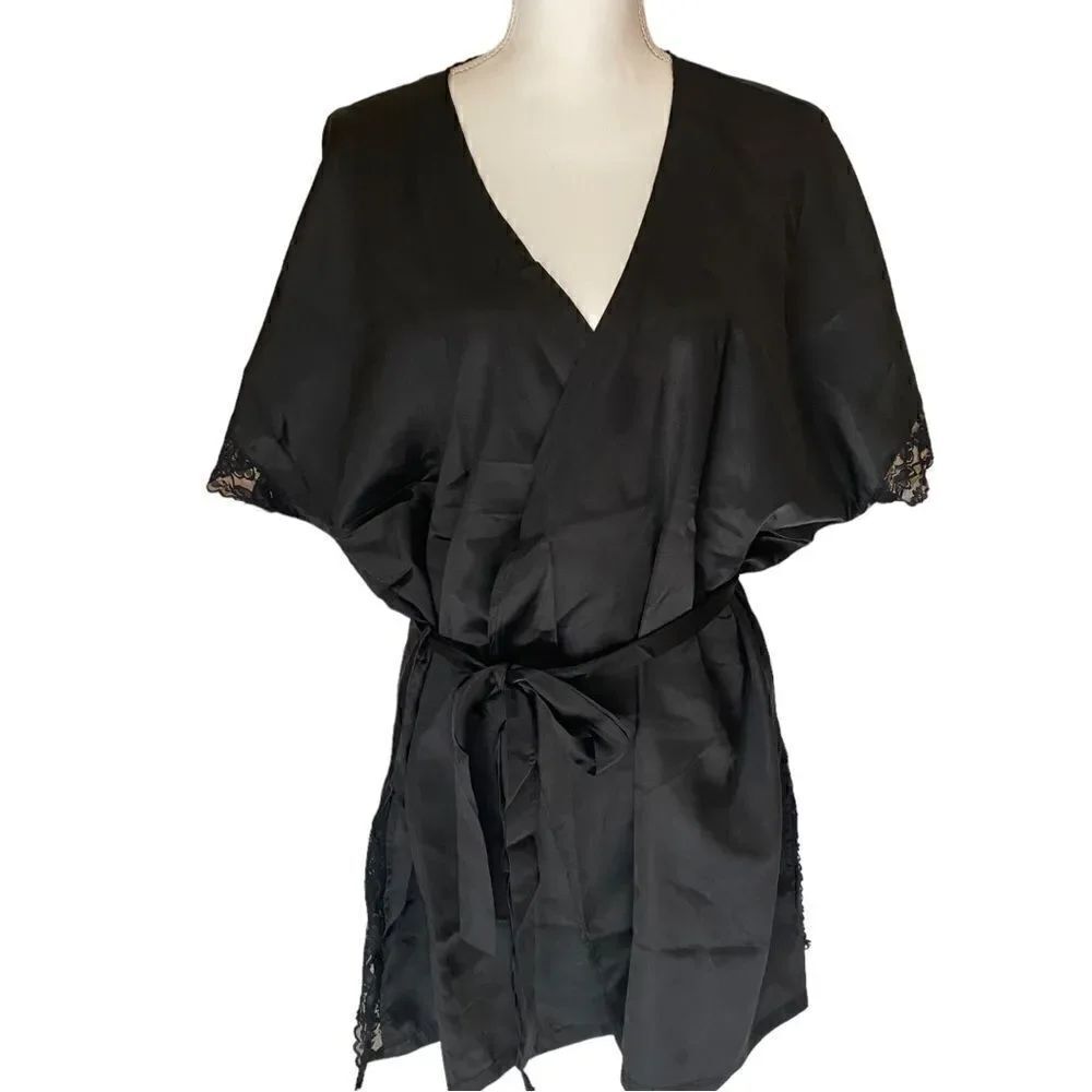 Black Satin Robe Just Sexy Sz 2X/3X NWT